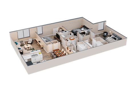 Floor plan for 3 beds, 2 baths, 1262 sqft
